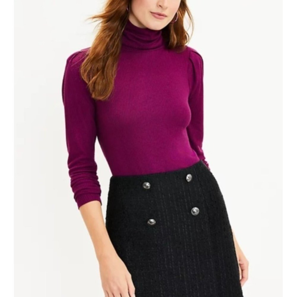 LOFT Women Pleated Sleeve Turtleneck Top XL